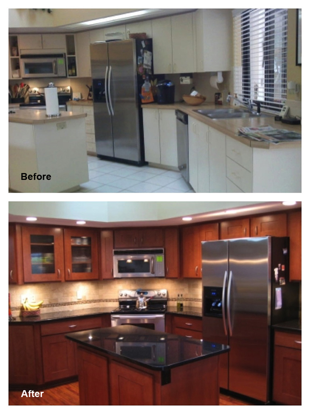 A Tampa Bay area kitchen transformed by Kitchen Solvers cabinet refacing and new countertops.